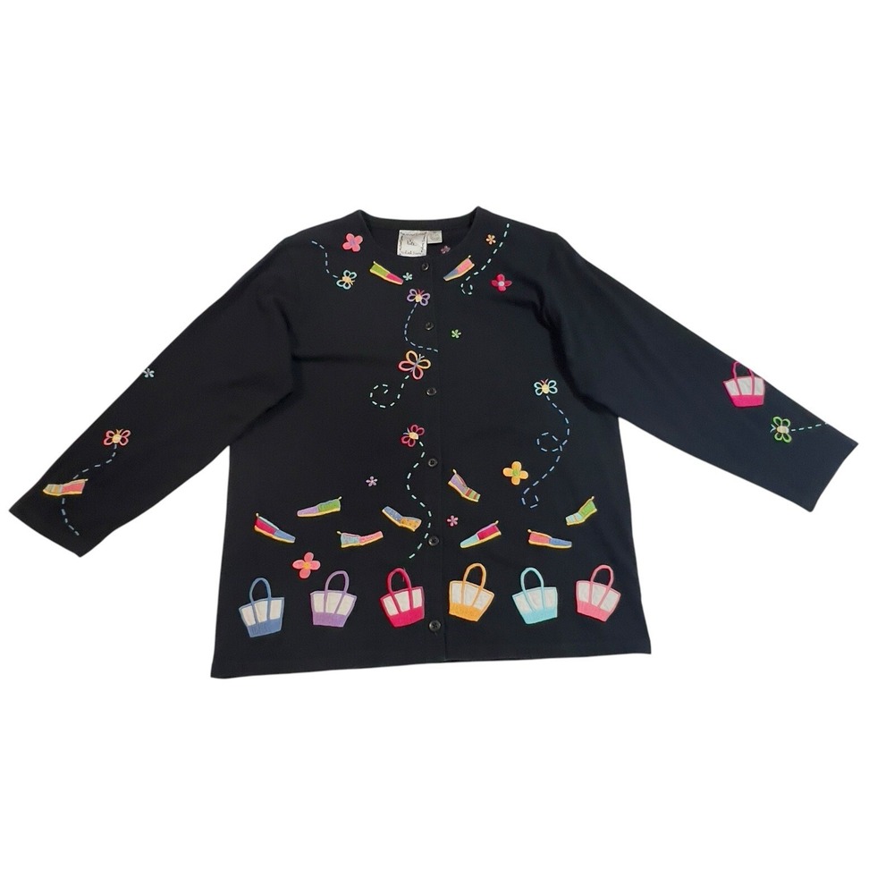 Michael Simon Lite Line Summer Fun Cardigan XL Vintage Colorful Art Butterflies